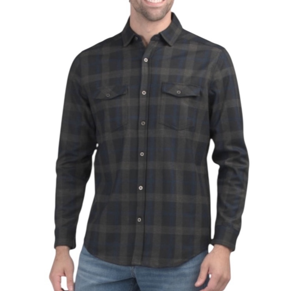 Age of Wisdom Plaid Flannel Stretch Knit Shirt With Two Chest Pockets XL - Picture 11 of 11